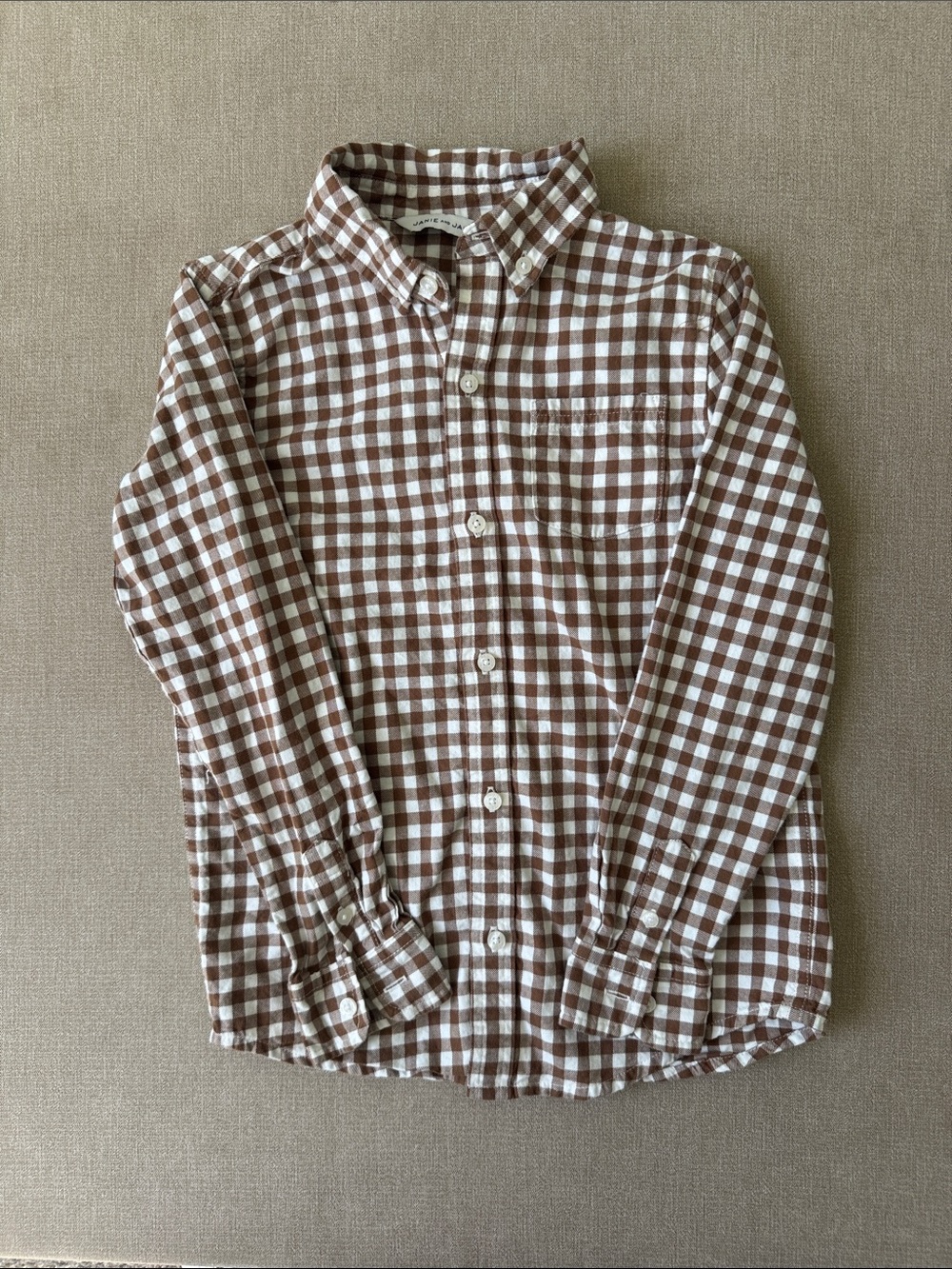 Janie and Jack Brown & White Gingham Button-Down Shirt